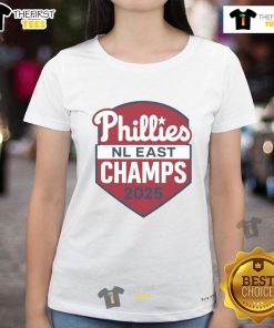 Alt Text: Top Philadelphia Phillies NL East Champs 2025 logo on a stylish ladies tee for fans and collectors.
