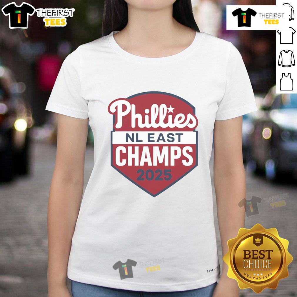 Top Philadelphia Phillies Nl East Champs 2025 Logo Ladies Tee Alt Text: Top Philadelphia Phillies NL East Champs 2025 logo on a stylish ladies tee for fans and collectors.
