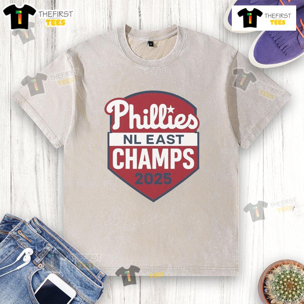 Top Philadelphia Phillies Nl East Champs 2025 Logo Washed T Shirt Alt Text: Top Philadelphia Phillies NL East Champs 2025 logo on a washed t-shirt, showcasing team pride and style.