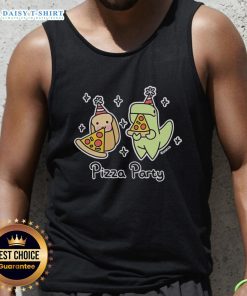 Top pizza party tank top featuring a playful dinosaur and a loaf of bread design, perfect for fun gatherings.