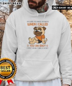 Funny pug dog hoodie design saying 'I'm sorry you were offended when I called you an idiot' for dog lovers.