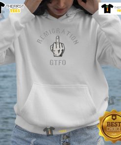 Top Remigration GTFO Hoodie in black, featuring a bold graphic design, perfect for casual streetwear fashion.