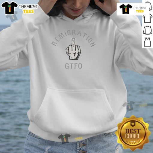 Top Remigration GTFO Hoodie in black, featuring a bold graphic design, perfect for casual streetwear fashion.