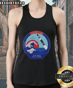 Top Rocket Lab The Sea God Sees Outer Space mission patch tank top showcasing space-themed design and vibrant colors.