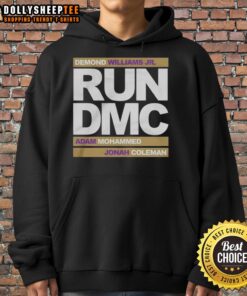 Top Run DMC Football hoodie featuring Demond Williams Jr., Adam Mohammed, and Johnah Coleman on the field.