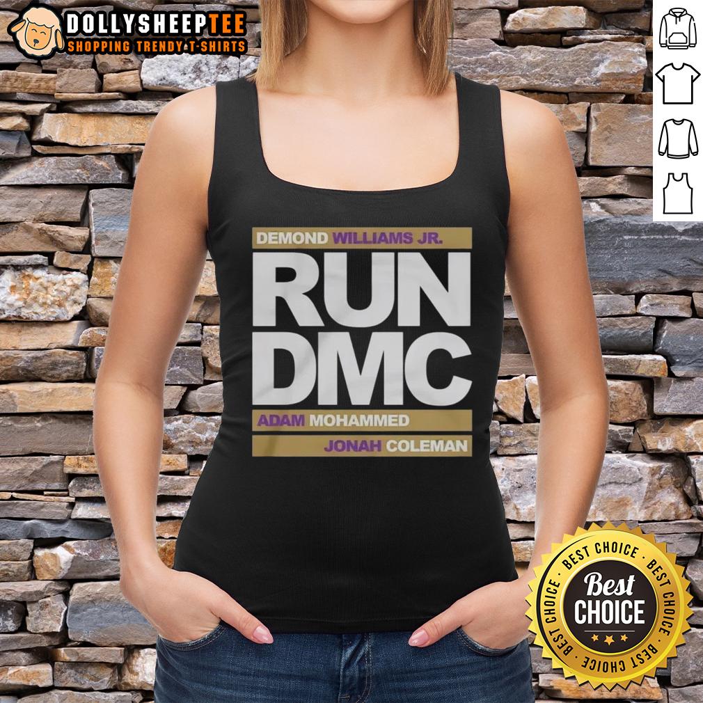 Top Run DMC Football Demond Williams Jr. Adam Mohammed and Johnah Coleman Tank Top Top Run DMC Football: Demond Williams Jr., Adam Mohammed, and Johnah Coleman in stylish tank tops on the field.