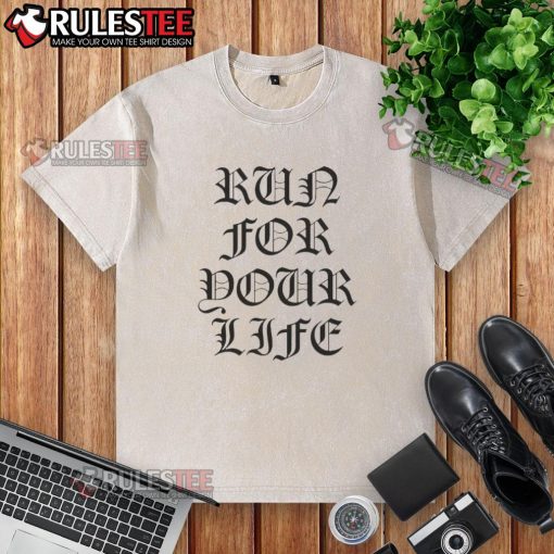 Top Run For Your Life Washed T-Shirt in casual style, perfect for running or leisure, featuring a comfortable fit.
