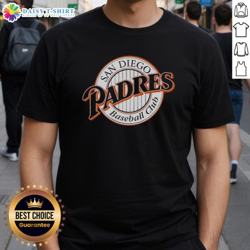 Top San Diego Padres Baseball Club logo t-shirt design featuring vibrant colors and iconic team branding.