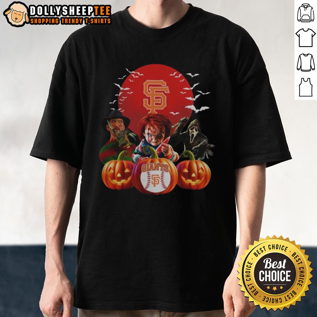 Top San Francisco Giants Mlb Horror Movie Halloween T Shirt Top San Francisco Giants MLB Halloween T-Shirt featuring a horror movie theme, perfect for spooky game day celebrations.