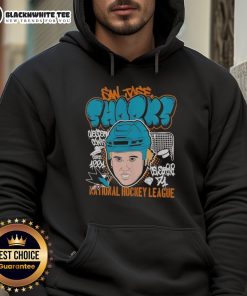 Alt Text: Top San Jose Sharks Macklin Celebrini Mitchell & Ness 1991 NHL hoodie showcasing vintage hockey style and team pride.