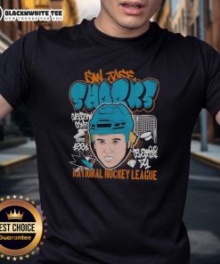 Alt Text: San Jose Sharks Macklin Celebrini 1991 NHL T-Shirt by Mitchell & Ness, featuring vintage team logo design.
