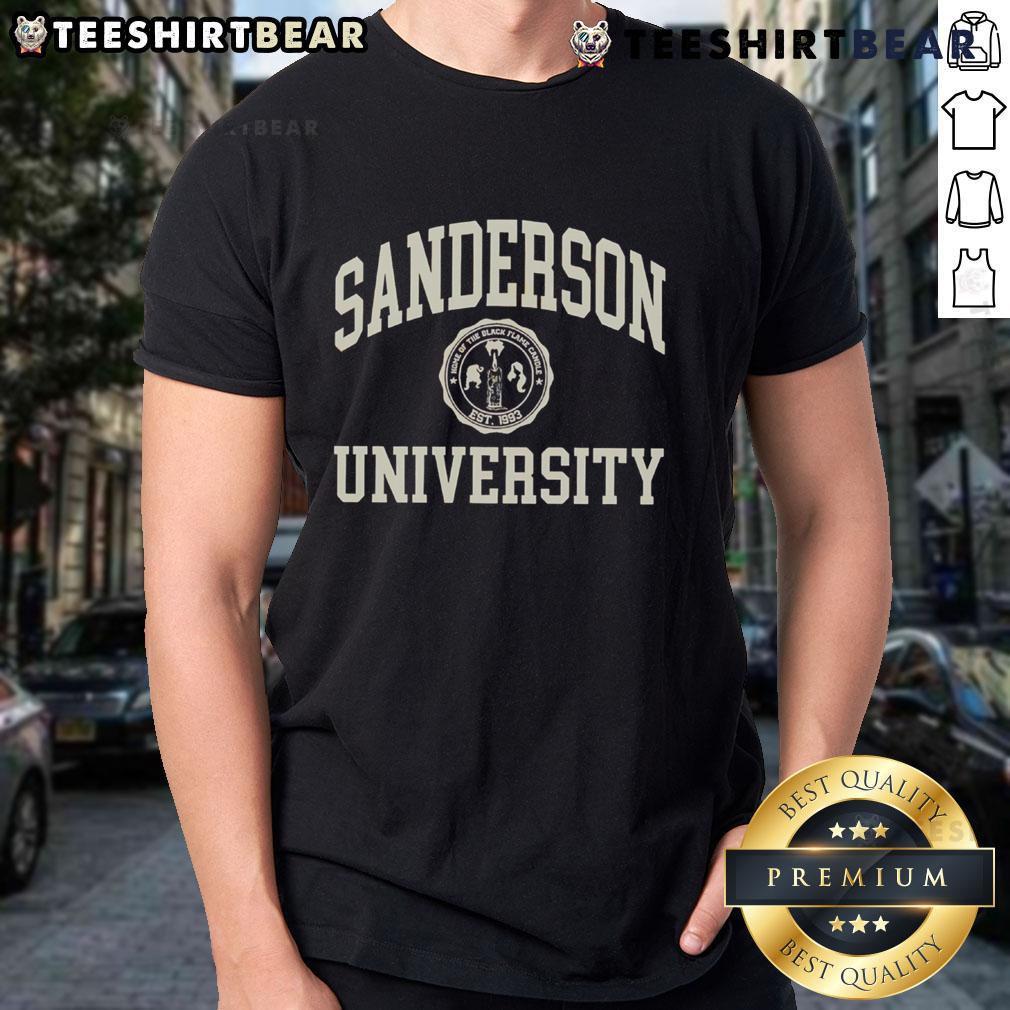 Top Sanderson University T Shirt Alt Text: Top Sanderson University T-Shirt featuring school colors and logo, perfect for students and alumni.