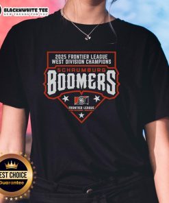 Alt Text: Top Schaumburg Boomers 2025 Frontier League West Division Champions Ladies Tee featuring team logo and vibrant design.