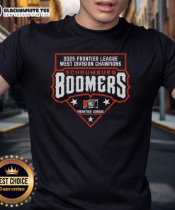 Top Schaumburg Boomers 2025 Frontier League West Division Champions T-Shirt featuring team logo and celebratory design.