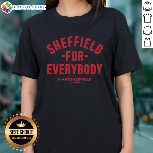 Top Sheffield for Everybody Mary Sheffield Mayor Ladies Tee showcasing vibrant design and local pride in Sheffield.