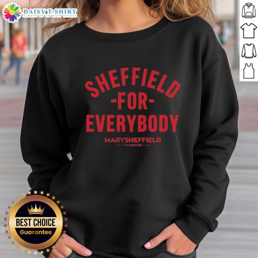 Top Sheffield for Everybody sweatshirt featuring Mary Sheffield, the Mayor of Sheffield, in a vibrant design.
