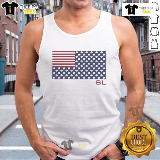 Top-SL American Flag with Light Bulbs Tank Top design featuring a vibrant flag print, perfect for patriotic summer wear.