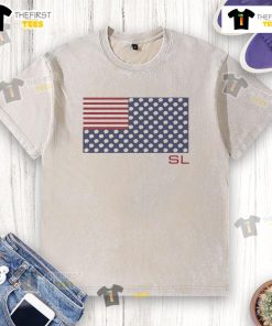 Alt Text: Stylish American flag washed t-shirt with light bulbs design, perfect for casual wear and patriotic occasions.