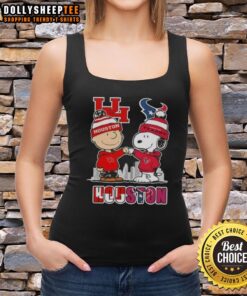 Top Snoopy and Charlie Brown Houston Sports Cougars X Texans skyline tank top showcasing vibrant design and city pride.