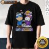Top Snoopy and Charlie Brown Los Angeles sports Dodgers x Lakers skyline t-shirt featuring iconic characters and cityscape.