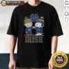 Top Snoopy and Charlie Brown Notre Dame Fighting Irish Football Skyline T-Shirt featuring iconic cartoon characters.
