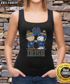 Top Snoopy and Charlie Brown Notre Dame Fighting Irish football skyline tank top design featuring iconic cartoon characters.