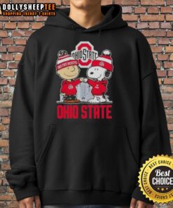 Top Snoopy and Charlie Brown Ohio State Buckeyes Football Skyline Hoodie featuring vibrant team colors and playful design.