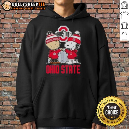 Top Snoopy and Charlie Brown Ohio State Buckeyes Football Skyline Hoodie featuring vibrant team colors and playful design.