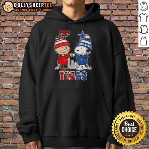 Top Snoopy and Charlie Brown Texas Tech Red Raiders X Dallas Cowboys skyline hoodie for fans of both teams.