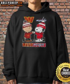 Top Snoopy and Charlie Brown hoodie featuring Washington Sports Commanders and Capitals skyline design.