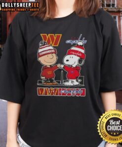 Top Snoopy and Charlie Brown Washington Sports Commanders x Capitals skyline ladies tee featuring vibrant graphics.