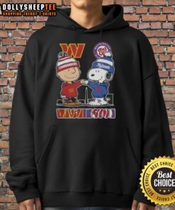 Top Snoopy and Charlie Brown hoodie featuring Washington Sports Commanders and Nationals skyline design.