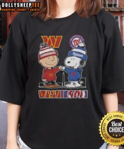 Top Snoopy and Charlie Brown Washington Sports Commanders x Nationals skyline ladies tee featuring vibrant graphics.