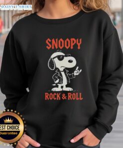 Cozy Top Snoopy Rock and Roll sweatshirt featuring a playful Snoopy graphic, perfect for casual wear and fans.