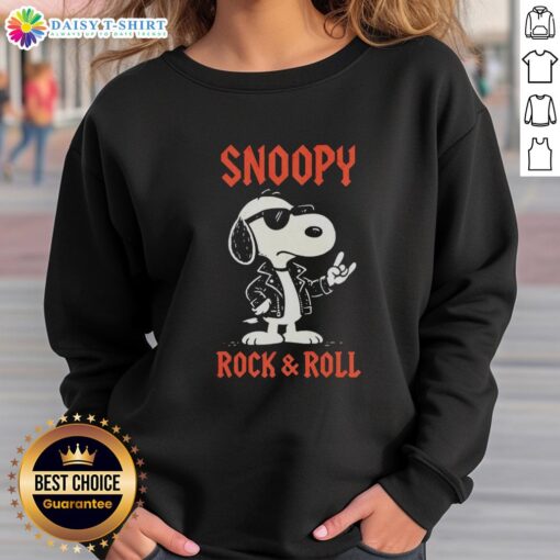 Cozy Top Snoopy Rock and Roll sweatshirt featuring a playful Snoopy graphic, perfect for casual wear and fans.