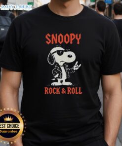 Top Snoopy Rock And Roll T-Shirt featuring Snoopy in a vibrant rock pose, perfect for music lovers and Peanuts fans.