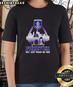 Top Snoopy X Charlie Brown Fremantle Dockers Forever Ladies Tee featuring skyline design, perfect for fans and casual wear.