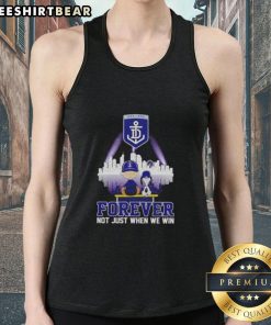 Alt Text: Top Snoopy X Charlie Brown Fremantle Dockers 'Forever, Not Just When We Win' Skyline Tank Top displayed on a mannequin.