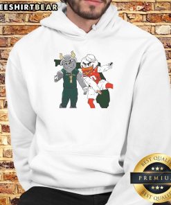 Top South Florida Bulls and Miami Hurricanes mascot hoodie featuring vibrant team colors and logos for fans.