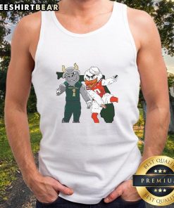 Top South Florida Bulls and Miami Hurricanes mascot tank top featuring vibrant team colors and logos for fans.
