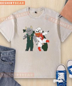 Top South Florida Bulls and Miami Hurricanes mascot washed t-shirt featuring vibrant team logos and colors.