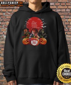 Top St. Louis Cardinals MLB horror movie Halloween hoodie featuring spooky designs for fans celebrating the season.