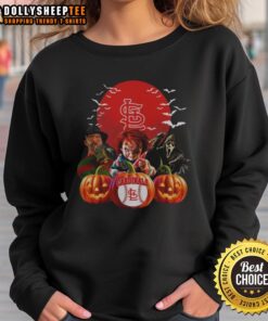 Top St. Louis Cardinals MLB horror movie Halloween sweatshirt featuring spooky design and team logo for fans.