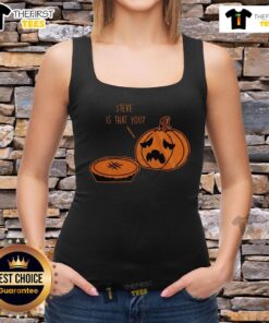 Alt Text: Humorous Halloween Thanksgiving pumpkin pie joke tank top featuring playful text and festive graphics.
