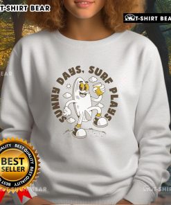 Alt Text: Retro surfboard cartoon design on a sweatshirt, perfect for sunny days and surf plays, showcasing a fun beach vibe.