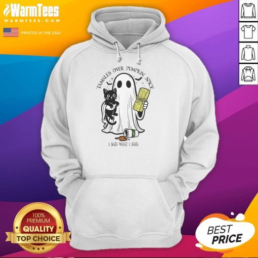 Retro Halloween hoodie featuring 'Top Tamales Over Pumpkin Spice' design, perfect for festive fall celebrations.
