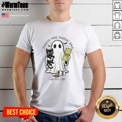 Retro Halloween T-shirt featuring 'Top Tamales Over Pumpkin Spice' design, perfect for festive celebrations.