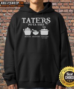 Cozy Top Taters hoodie featuring 'Boil 'Em, Mash 'Em, Stick 'Em In A Stew' design, perfect for potato lovers.
