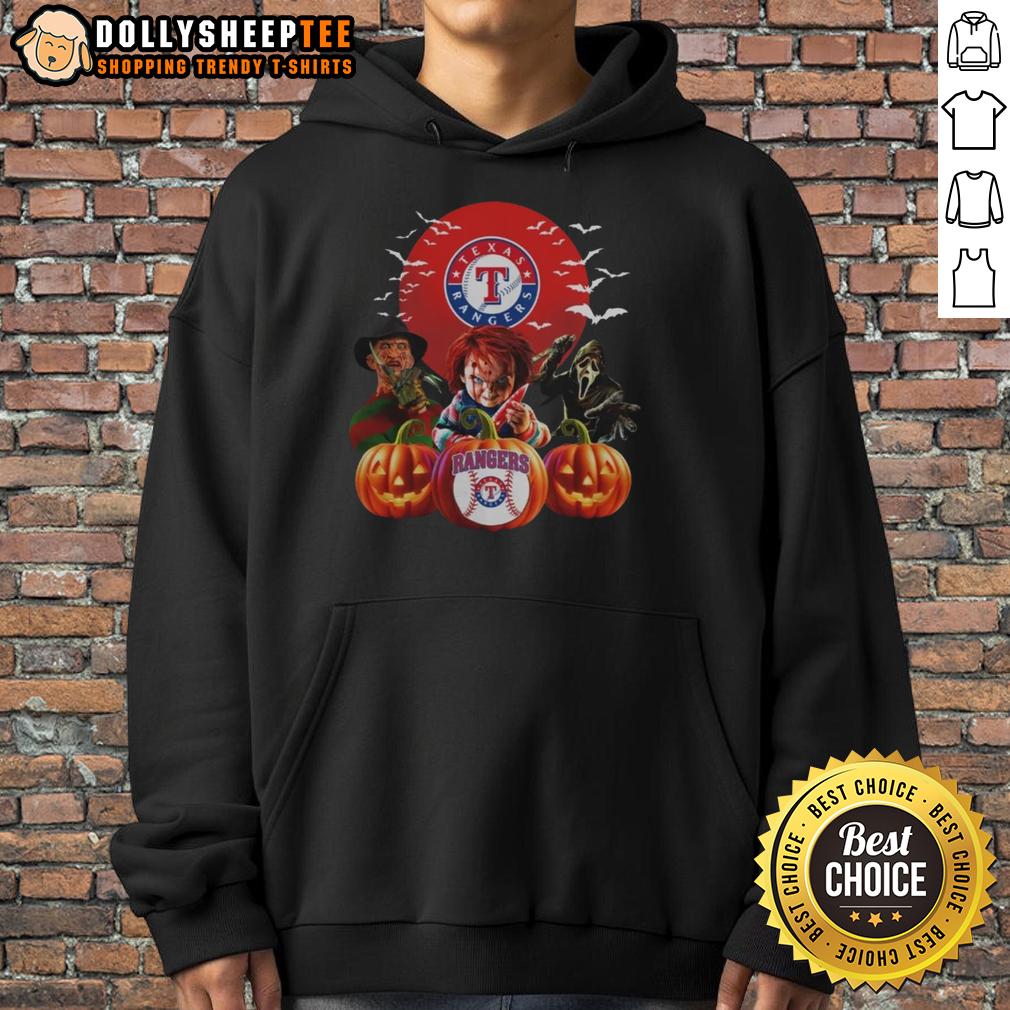 Top Texas Rangers Mlb Horror Movie Halloween Hoodie Top Texas Rangers MLB horror movie Halloween hoodie featuring spooky graphics and team logo for fans.