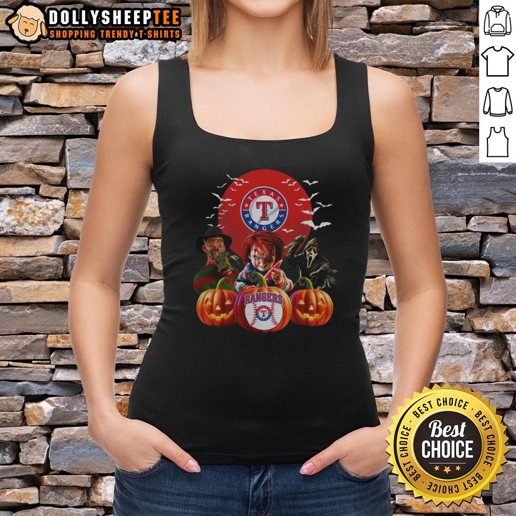 Top Texas Rangers Mlb Horror Movie Halloween Tank Top Top Texas Rangers MLB horror movie Halloween tank top featuring spooky graphics perfect for game day and Halloween celebrations.